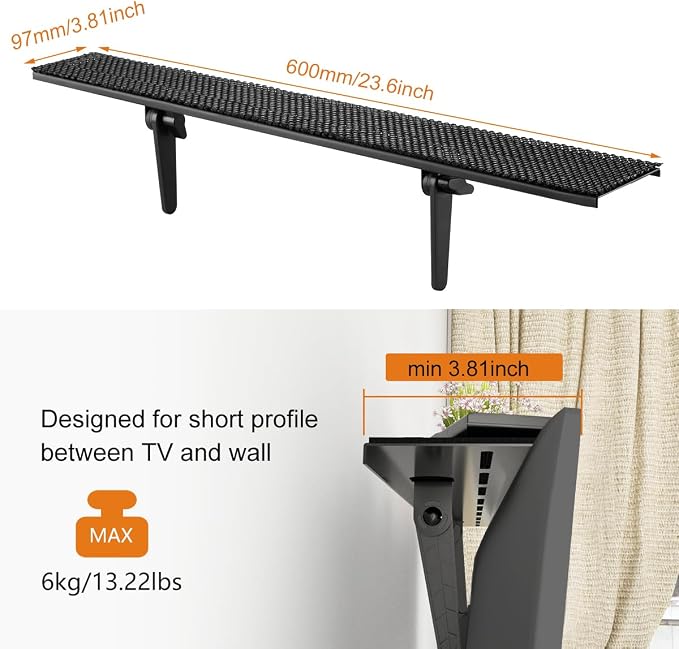 Bracwiser No Drill TV Top Shelf 24 inch Wide for Thin Monitor TV Top Mounting Bracket Platform Holds Speaker, AV Receiver, Media Box, Game Console and More (CS106LMINI)