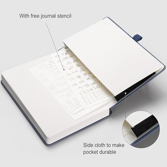 AHGXG Dotted Journal - 320 Numbered Pages Dot Grid Notebook A5 Thick Journal, 100gsm Thick Dotted Paper, Leather Hardcover,Inner Pocket, 5.75'' × 8.38'', Gray Blue