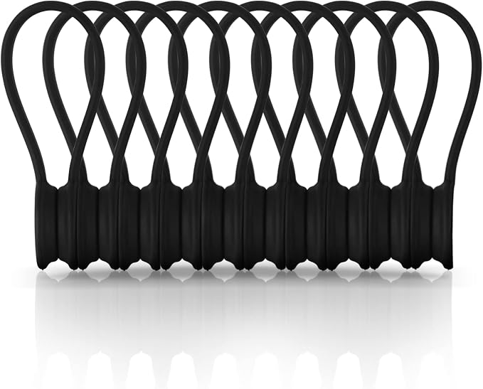 Kanemc Magnetic Ties for Cord,Silicone Magnetic Cable Ties(10-Pack, Black) | Reusable Magnetic Cable Organizer,Silicone Magnetic Cord Ties with Strong Magnet for Cable Bundling ,Bookmarks,Fridge Magnets