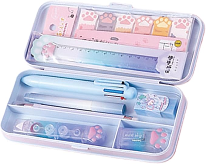 9 Pcs Cute Blue Stationery Set for Girls Boys Women Back to School Supplies Office Supplies Cartoon Cat Paw Stationery Set Aesthetic Kawaii Stationery Gift (Blue)