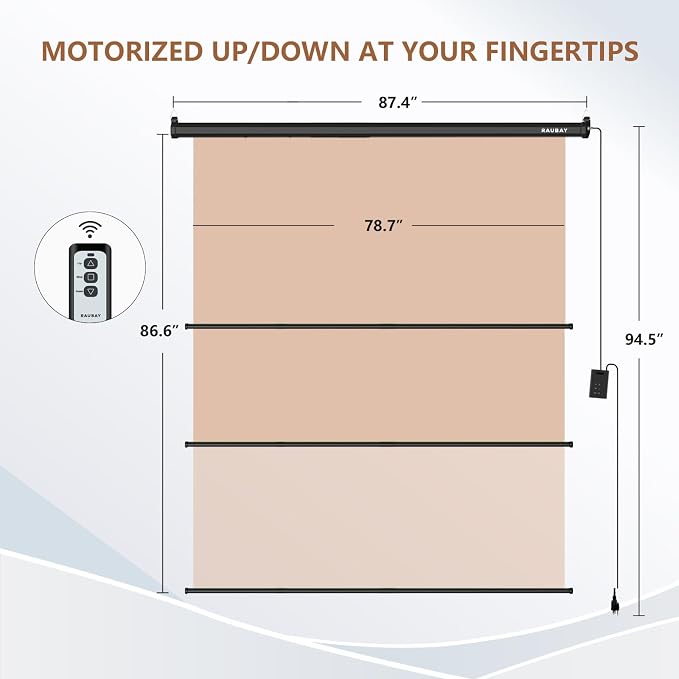 RAUBAY Motorized Pull Down Beige Screen - 78.7" x 86.6" Collapsible Wall-Mount Background for Professional Video Production, Chroma Key Backdrop for YouTube, TikTok, Streaming, Video Conferencing