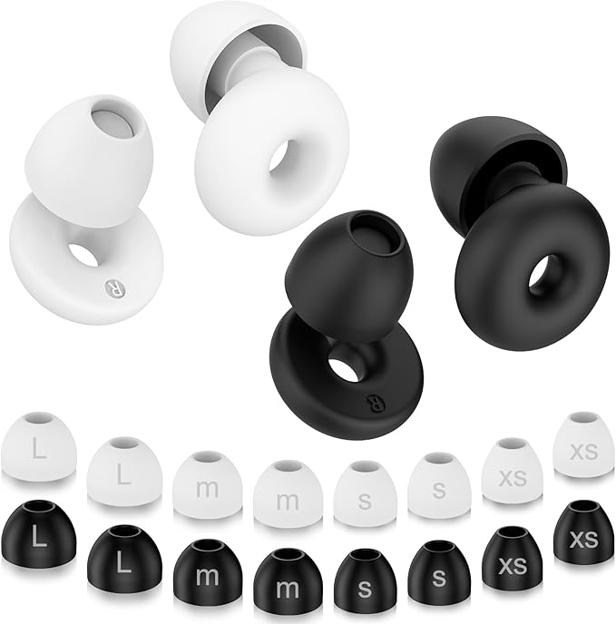 Ear Plugs for Sleeping Noise Cancelling -30dB,Reusable Ear Plugs for Sleeping,Travel,Hearing Protection Concert, 2-Pack Silicon EarPlugs with 8 Pairs EarTips for Noise Reduction (White & Black)