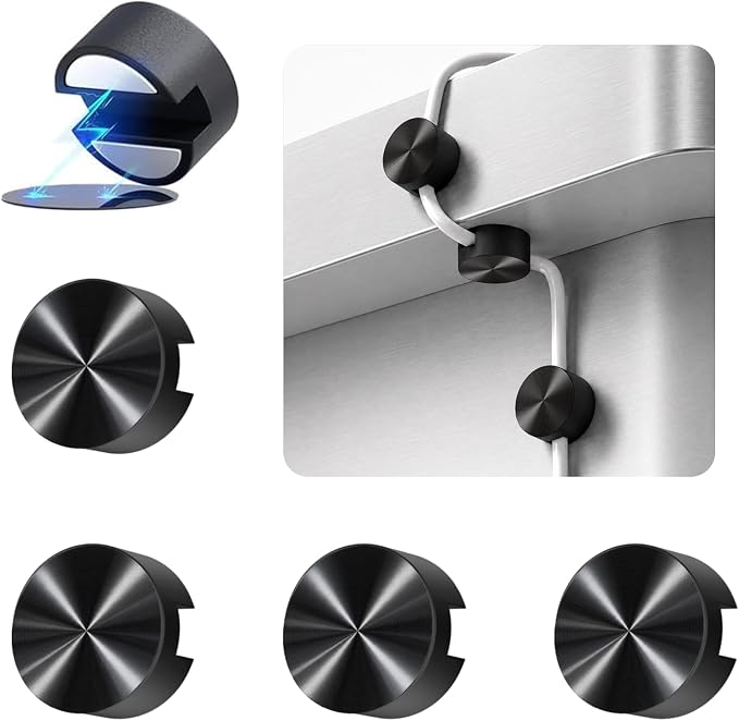 Magnetic Cord Holder Metal Black, Maveek Silicone Cable Clips Magnet Wire Management Cord Organizer for Bedside Table Office Desk Laptop Computer Charging Cables Outdoor Indoor (5 Piece)