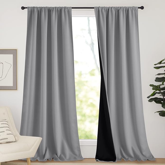 NICETOWN 108 inch 100% Blackout Curtains, Window Treatment Rod Pocket Curtains for Patio Sliding Door, Extra Long Thermal Insulated Curtains for Villa (Silver Grey, Set of 2, 52-inch x 108 inches)