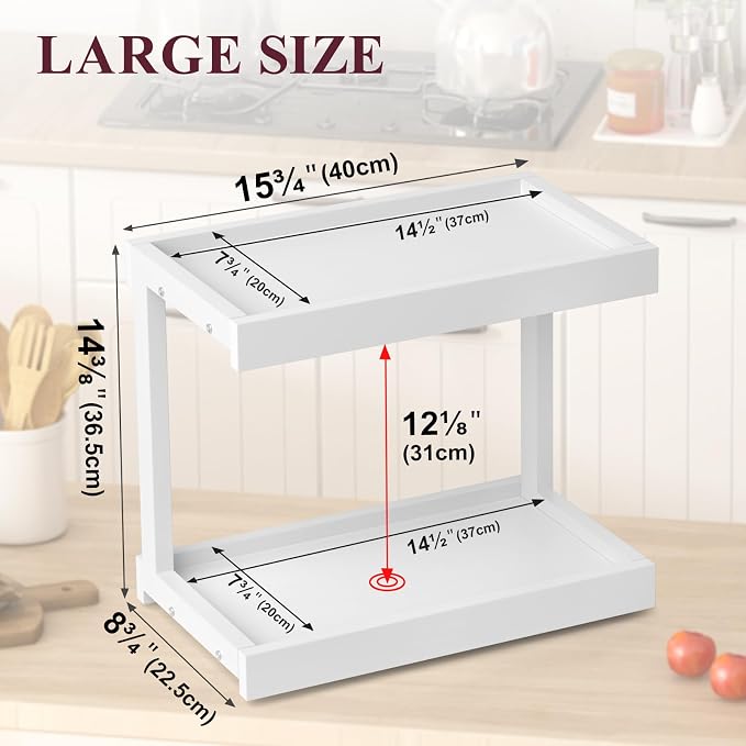 MARTY Counter Shelf Organizer, Large Spice Rack for Countertop, White | 2 Tier Serving Tray, 15.75"x8.9"x14.4" Large Display Stand, Coffee Bar/Station Organizer for Mugs Cups, for Kitchen Pantry