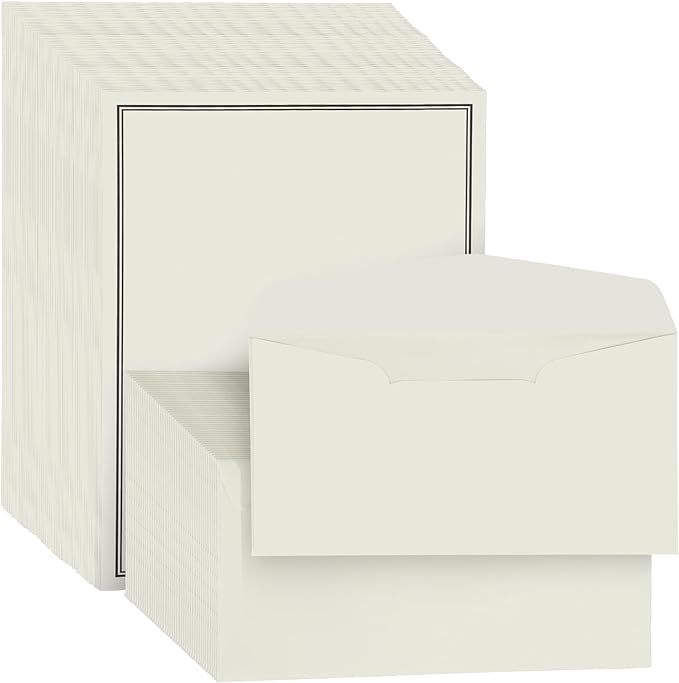 72 Pieces Stationery Set with Envelopes (48 Paper Sheets + 24 Envelopes) for Letter Writing, Black Border Design Stationery Paper Sheets and Envelope