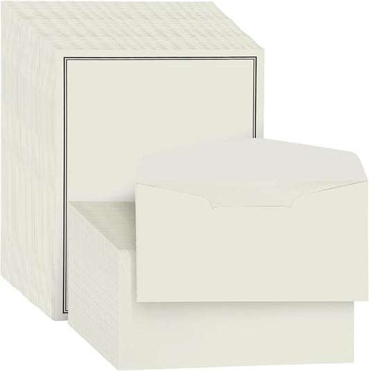72 Pieces Stationery Set with Envelopes (48 Paper Sheets + 24 Envelopes) for Letter Writing, Black Border Design Stationery Paper Sheets and Envelope