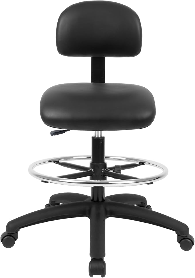 FSS Series Square seat Tall (24"-34") seat Height Chair. Vinyl-for Office, Garage, Desk, Shop, Computer, Doctor, Medical, Easy to Clean! 18" Footring (Black, Tall, _Standard Casters)