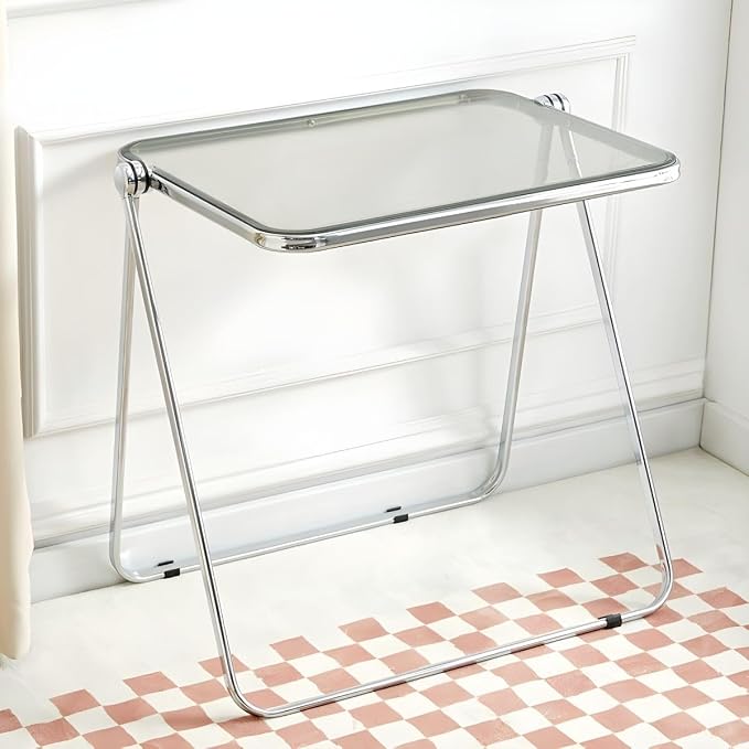 Compact Writing Desk Folding Design Collapsible Feature for Small Spaces Without Chairs Transparent Folding Table Acrylic Bedroom Balcony Table Portable Table Grey 25.5" L x 19.5" W x 27" H
