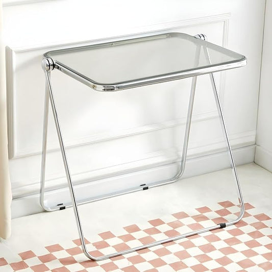 Compact Writing Desk Folding Design Collapsible Feature for Small Spaces Without Chairs Transparent Folding Table Acrylic Bedroom Balcony Table Portable Table Grey 25.5" L x 19.5" W x 27" H