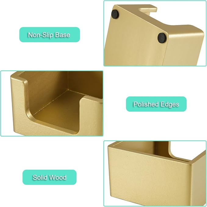 Wood Sticky Note Holder, 3 x 3 Inch Post It Note Dispenser for Office Desk Accessories, Self Stick Note Pad Holder, Memo Pad Holder Dispenser Organizer for School Office Desk Supplies, Gold