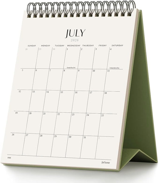Jotsome Desk Calendar 2026-2027, Small Standing Flip Desktop Calendar From Now to June 2027 for Home and Office, Easy Organizing (Green, Small)
