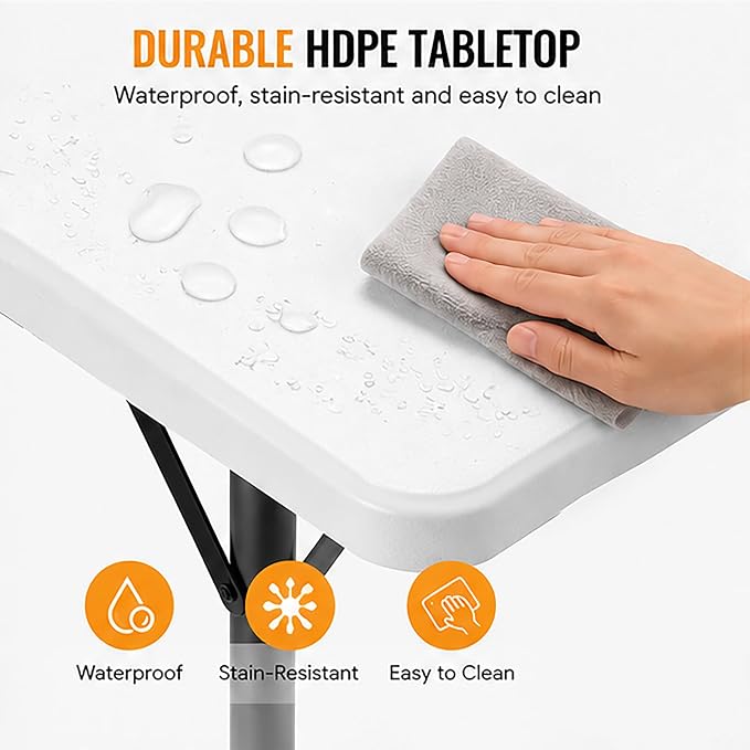 36" Square Folding Table, Portable Card Table with Built-in Handle, Heavy Duty Foldable Table No Assembly, for Camping, Picnic, BBQ, Party, Indoor Outdoor Use, White