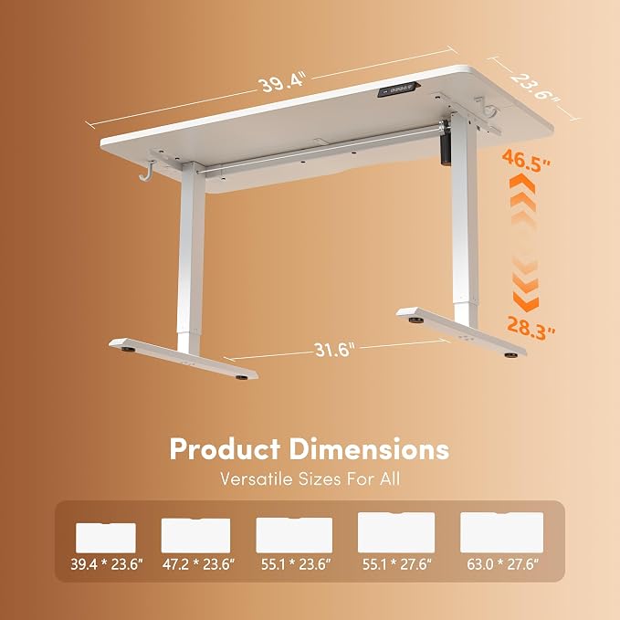 FEZIBO 40 x 24 Inchs Electric Standing Desk, Height Adjustable, Sit Stand Up, Computer Office Desk with Splice Board, White Frame/White Top