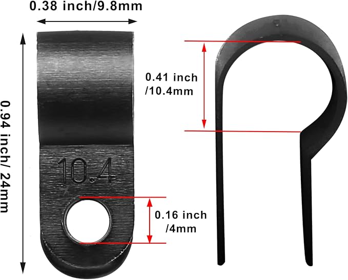 60pcs 3/8 Inch Nylon Cable Clamps, Black R-Type Wire Cable Clips | with M4 Screws, Screw Mounting Cord Fastener, Wire Conduit Clamp, for Wire Management