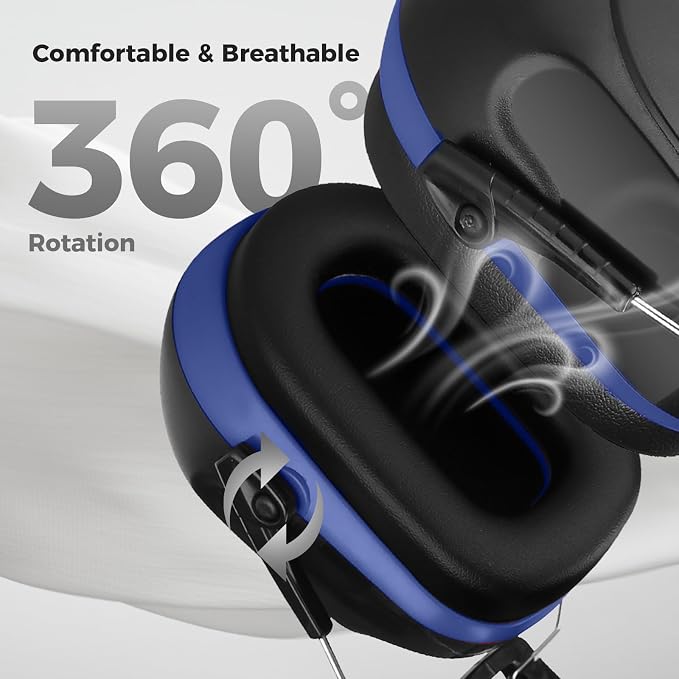 ProCase NRR 28dB Noise Reduction Ear Muffs, Foldable Adjustable Passive Noise Cancelling Headphones for Adults Kids Autism, Hearing Protection for Shooting, Construction, Mowing, Studying -Blue