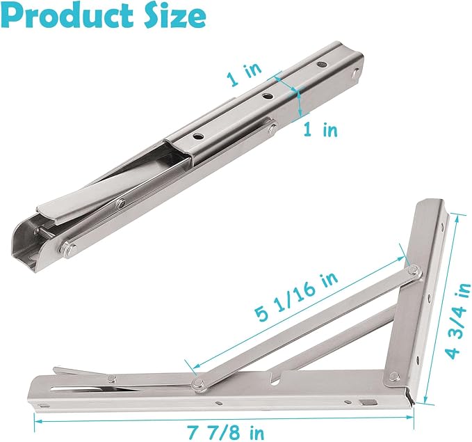 CLT Cleting 8" Folding Shelf Brackets Max. Load 110 lb, Heavy Duty DIY Wall Mounted Shelf Bracket Space Saving for Table Work Bench, Pack of 2
