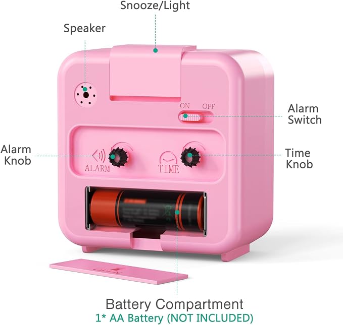 AMIR Silent Analog Alarm Clock, Small Battery Operated Clock with Snooze | Loud Ascending Beep Alarm with Night Light, Non Ticking Desk Clock for Bedroom, Travel, Students