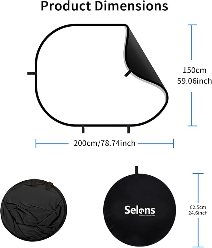 Selens Black White Backdrop 59x78.7inches Pop Up Collapsible Background with Carrying Bag for YouTube Streaming Photo Studio Portrait Indoor Photography Foldable Pop Out Panel Reversible Backdrop