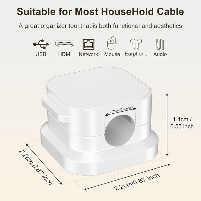 6 Pack Magnetic Cable Clips, Cord Organizer Holder with Strong Adhesive, Desk Cable Management for Home Office Car Desktop Nightstand, Adjustable Wire Keeper, White