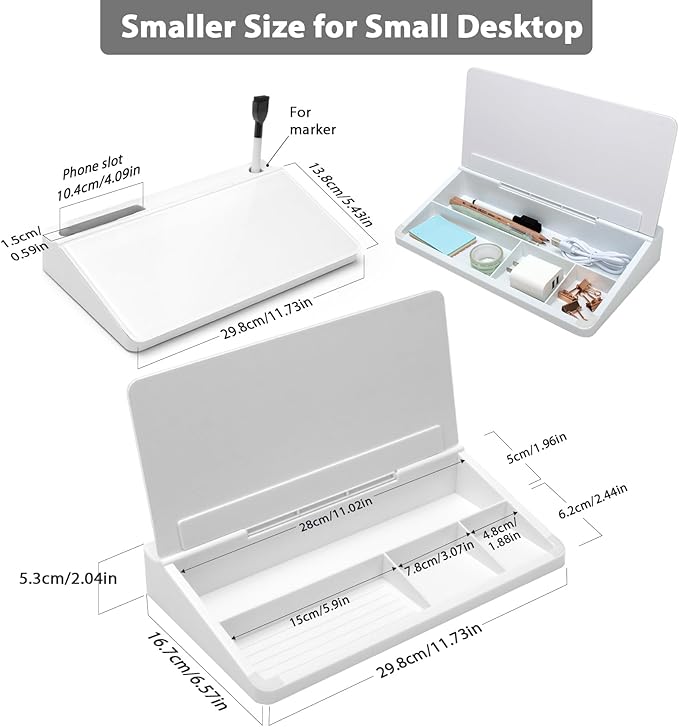 Varhomax Glass Desk Buddy Whiteboard with Storage, Small Dry Erase Desktop White Board Caddy to-do List Memo Notepad for Office, School and Home Office Supplies