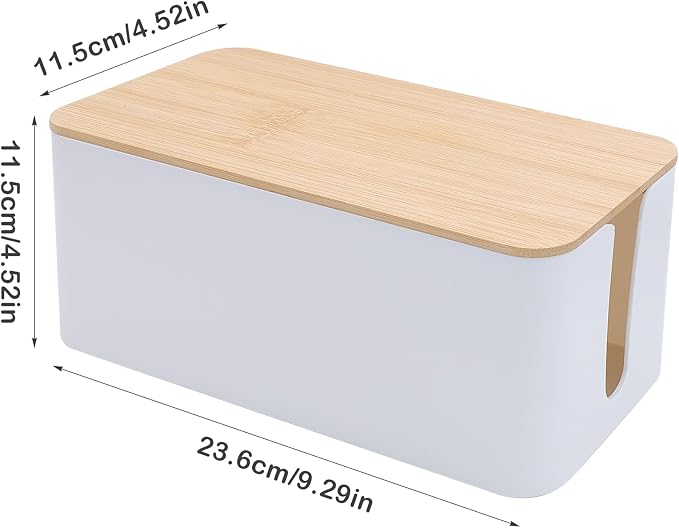 Cable Tidy Box White Cable Box with Bamboo Lid Cable Organiser Cable Management Box for Hiding Cables and Plugs