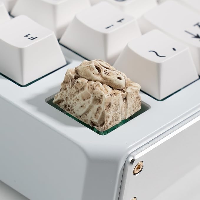 Artisan Dinosaur Skull Keycap, Hand-Painted Resin Fossil Keycap, MX Switch Compatible Mechanical Keyboard Keycap (Tyrant-Rex Fossil)