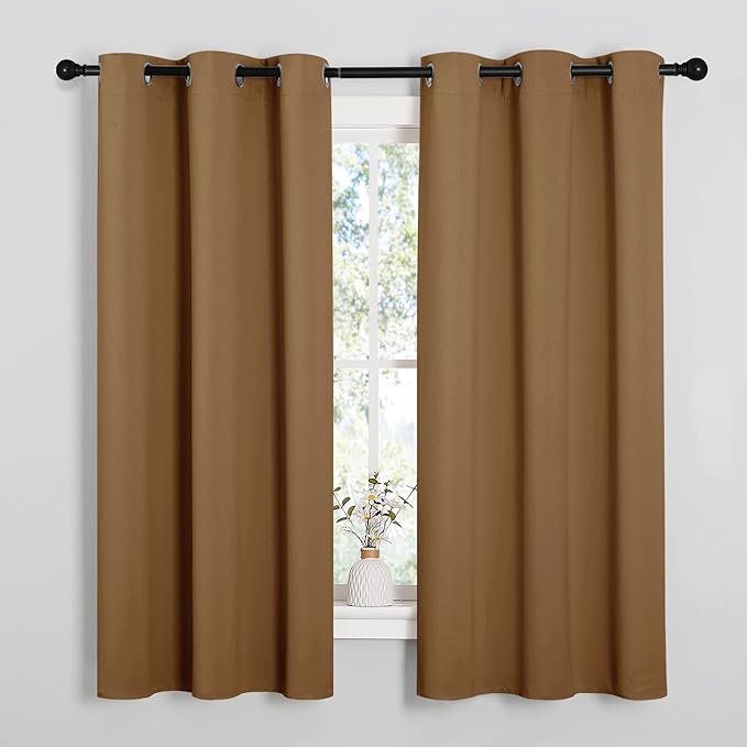NICETOWN Gold Brown Sleek Blackout Curtains 48 inches Length for Small Windows, Noise Reducing and Block Draft Panels for Door Doorway Laundry Office Luxury Decor Theme (2 Panels, W42 inches Wide)
