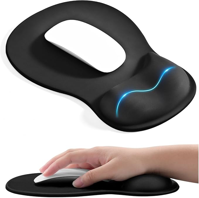 EooCoo Ergonomic Mouse Pad with Gel Wrist Rest Support, Middle Concave Design for Natural Wrist Alignment, Non-Slip Base Mousepad for Laptop, Computer, Office Desk Accessories, Carpal Tunnel Syndrome