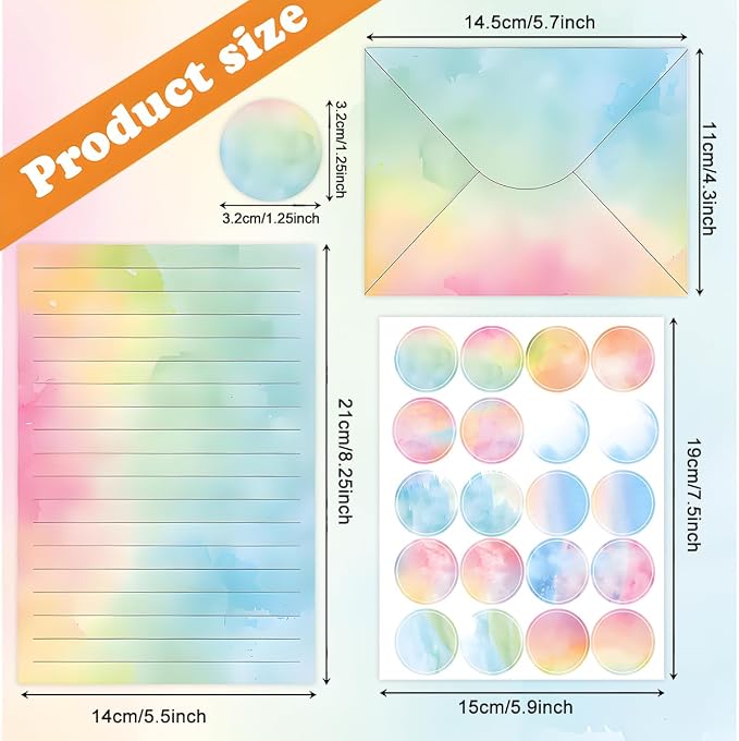 FUNCLASS 160 Pcs Stationery Set Letter and Envelopes – 50 Lined Stationery Paper and 50 Matching Envelopes, 5.5 x 8.25 Inches Letter Writing Stationery for Home, Office, School (watercolor-A)