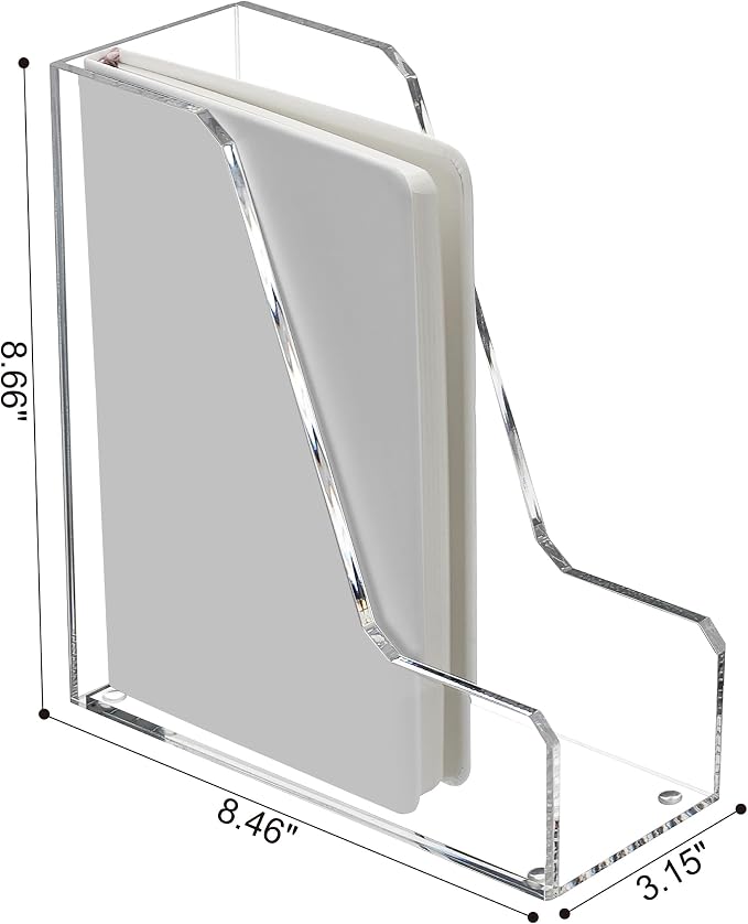 SANRUI 2 Pack Acrylic Magazine File Holder, Clear Vertical Desk Organizer | File Sorter Folder Organizer Document Rack for Office Desktop, Home Workspace, 8.66inx8.46inx3.15in