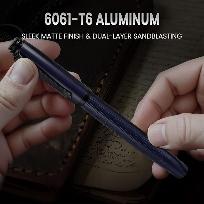 Origin-Joy Luxury Metal Pen Set, Professional Executive Heavy Nice Gift Pen with 3 Rollerball Refills 0.7mm for Men (Blue, Capped & V Fluted)