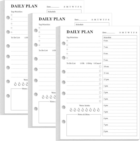 (3-Pack) 7-Hole Undated Daily Planner Refill - A5 To Do List Insert, 300 Sheets/600 Pages Planner and Lined Refill, 6-Hole Punched, 100 gsm White Paper, 5.8'' x 8.3''