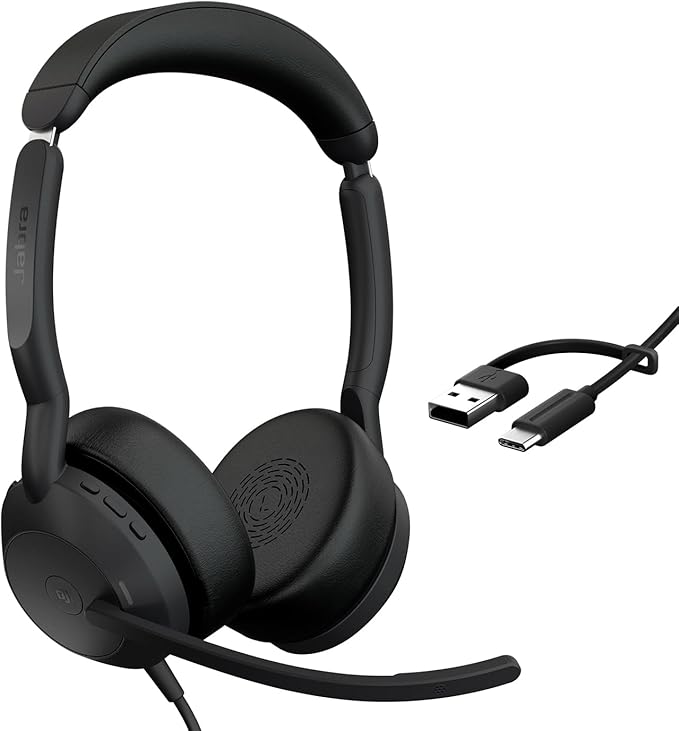 Jabra Evolve2 50 Wired Dual-Ear Headset - Noise Cancelling Headphones, Bluetooth Headset for Work with Noise Cancelling Microphones, Goes with Online Meeting Platforms Like Microsoft Teams, Black