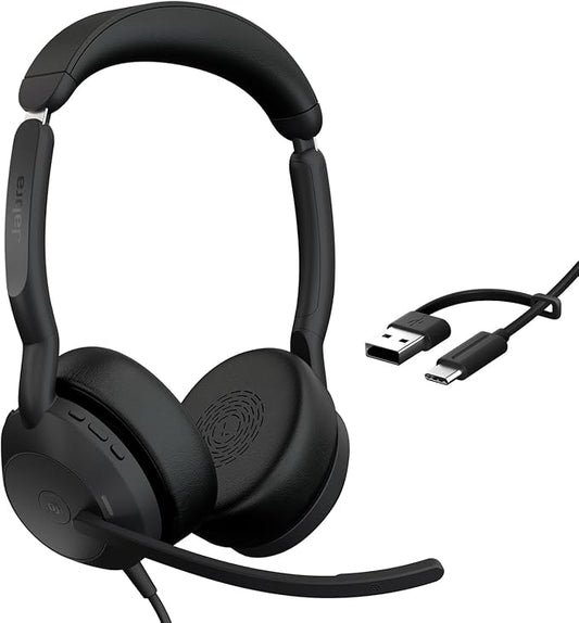 Jabra Evolve2 50 Wired Dual-Ear Headset - Noise Cancelling Headphones, Bluetooth Headset for Work with Noise Cancelling Microphones, Goes with Online Meeting Platforms Like Microsoft Teams, Black