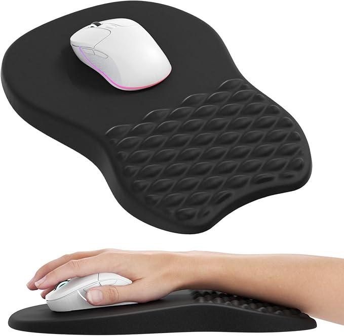MROCO Ergonomic Mouse Pad with Wrist Support, 11.8 x 7.8 Inch, Black | Memory Foam Wrist Rest Mouse Pad, Non-Slip Base, Smooth Lycra Surface for Office & Home, Comfortable Wrist Support