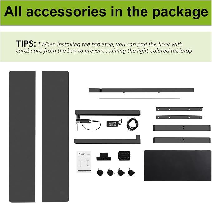 farexon 55 x 24 Electric Standing Desk Adjustable Height with Charging Station, Stand up Desk with Wheels,Outlets, Mouse Pad, Preset Heights Home Office Gaming Computer Workstations Table（Black）
