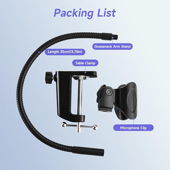 Podium Microphone Holder & Mic Holder -13.78" Flexible Gooseneck Desktop Mic Stands Holder for Lectern Podium Podcast Meetings Lectures Pulpit Streaming Gaming Studio