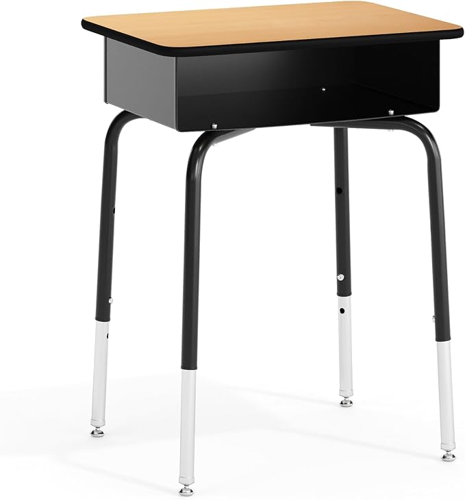 Flash Furniture Billie Student Desks with Open Front Metal Book Boxes - Natural, Set of 10