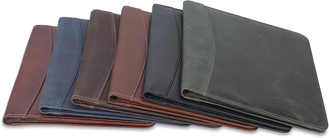 Heavy Duty Buffalo Leather Legal Pad Portfolio Handmade Executive Notebook Binder, Professional Padfolio Organizer Gift for Men and Women Genuine Leather Resume Document Holder (Black)