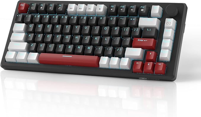 MageGee 75% Mechanical Gaming Keyboard, Compact Blue Backlit Wired Gaming Keyboards with Yellow Switches, EVA Foam, Knob Control, STAR75 Portable NKRO PC Gaming Keyboard - White & Black
