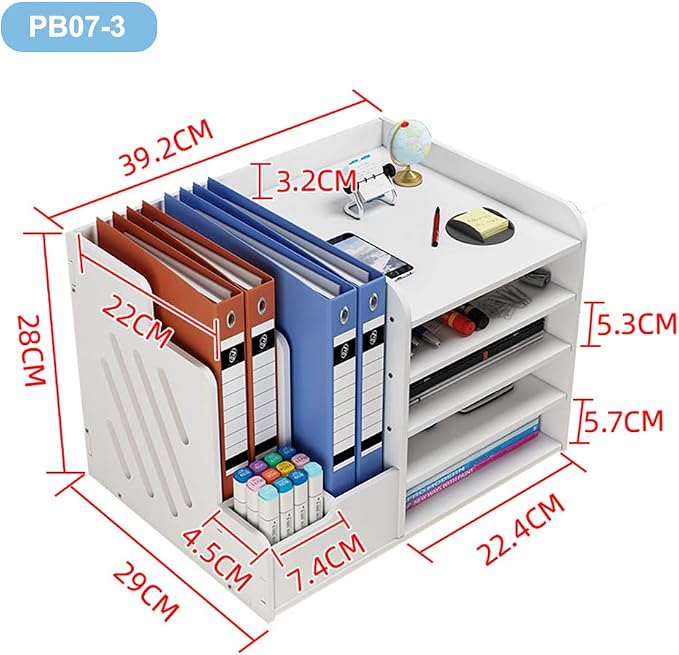 White Desktop Organizer, Multipurpose Desk Document File Tray Organizer Storage Display Shelf Rack for Home Office School(PB07-3)