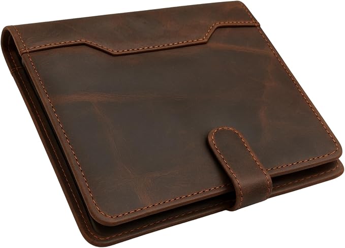 Brown Leather Junior Padfolio 5x8, Small Bifold Business Portfolio Folder for Men & Women, Compact Legal Pad Holder with Pen Loop, Card Holder with Document Pocket, Interview Organizer