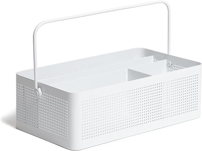 U Brands Modern Perforated Caddy Desktop Organizer, Office Supplies, Metal, White, 1 Count