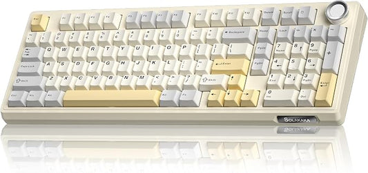 SOLAKAKA KI99 Pro 96% Wireless Gaming Keyboard, RGB Creamy Keyboardw with Knob, Hot-Swappable Pre-Lubed Switches, Gasket Structure Mechanical Keyboards (Beige-White, Non-Silent Version)