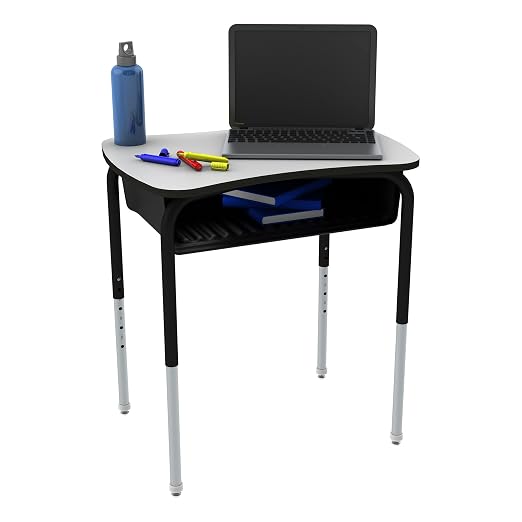 Learniture Bow Tie Adjustable Height Open Front Desk with Dry-Erase Whiteboard Top, Black Book Box, Silver Mist Frame (2-Pack)
