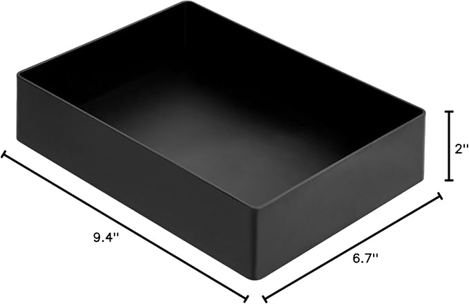 Amazon Basics Rectangular Plastic Desk Organizer with Storage Trays, Accessory Tray for Office Supplies and Pen Holder, 9.4 x 6.7 x 2 inch, Black (Pack of 2)