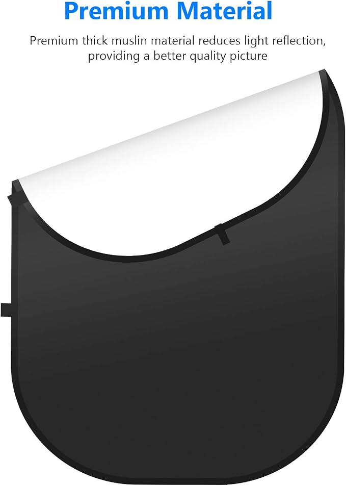 NEEWER Chromakey Backdrops, Double Sided Black Screen and White Screen, 2 in 1 Collapsible and Reversible Background for Photography, Gaming and Live Streaming, 5'×6.6'/1.5m×2m (Black/White)