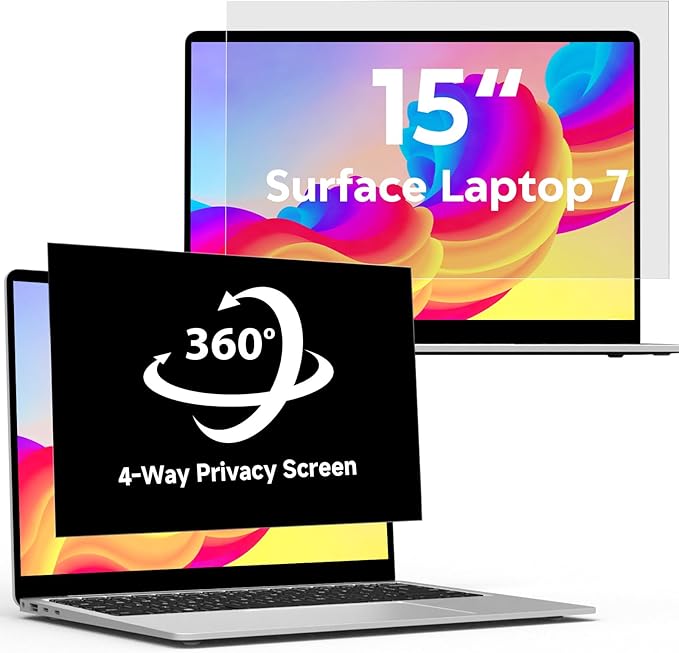 360°Privacy Screen for Microsoft Surface Laptop 7 15 inch (Model:2037 2108), Surface Laptop Privacy Film Filter All Round Anti Peeping Blue light Glare Screen Protector with Webcam Cover