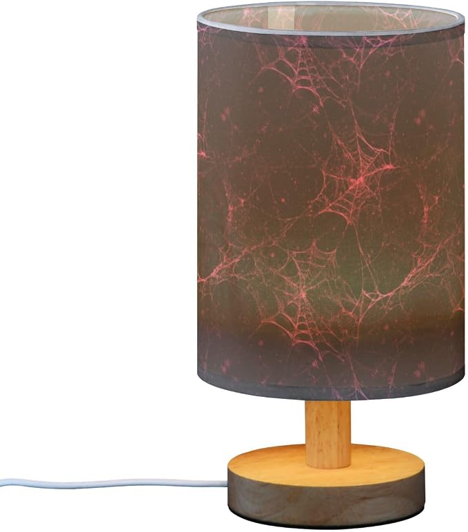 Dussdil Halloween Pink Red Cobweb Table Lamp Bedroom Bedside Night Reading Desk Lamps Cylinder Nightstand Sleeping Light Lamp for Kids Living Room Office Decor